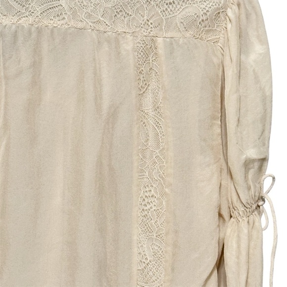 HAUTE HIPPIE 100% Silk Long Sleeve Boho Peasant Blouse With Lace Details - Picture 6 of 10